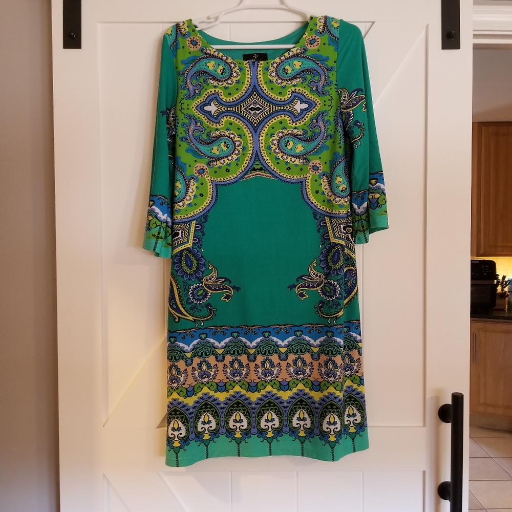 Teal Boho Print Midi Dress